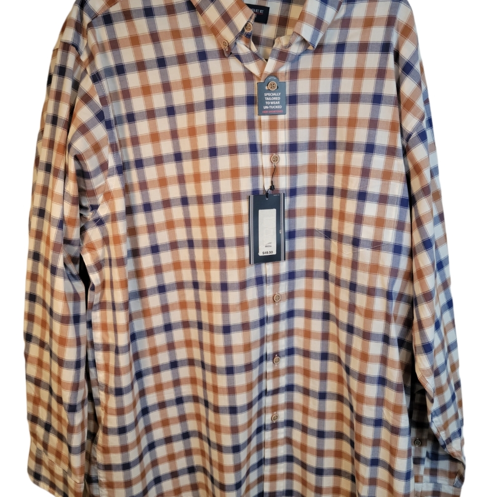 Roundtree & Yorke NWT $49.50. Shirt XL Blue Tan White Plaid